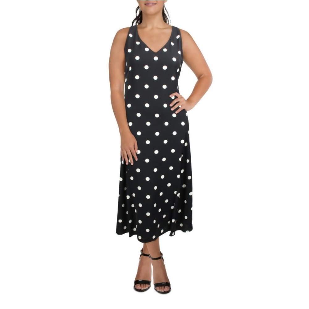 NWT Lauren Ralph Lauren Women’s V Neck Long Maxi Polka dots Dress Size: 6